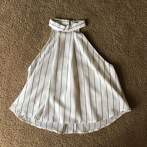 White Flowy Halter Top with Black Stripes